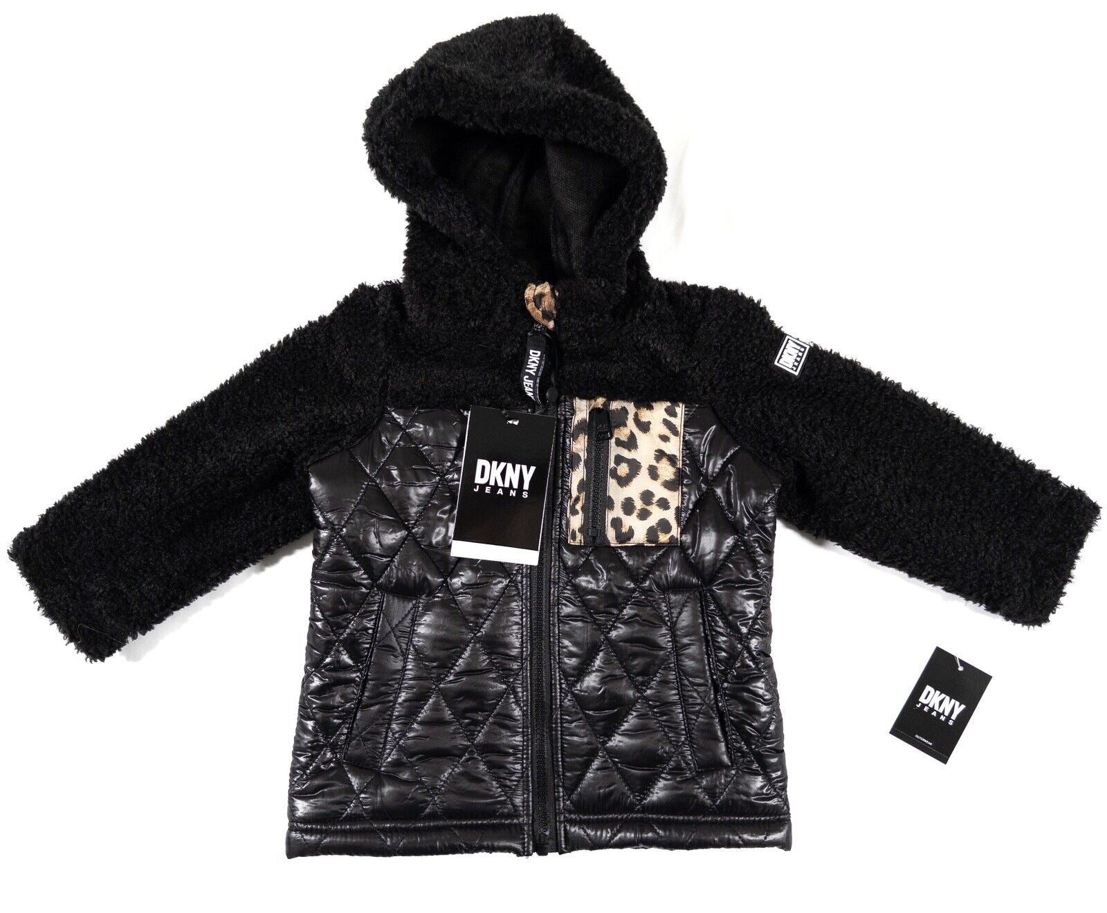 DKNY JEANS Infant Girls Black Coat Jacket Hooded Size UK 2 Years