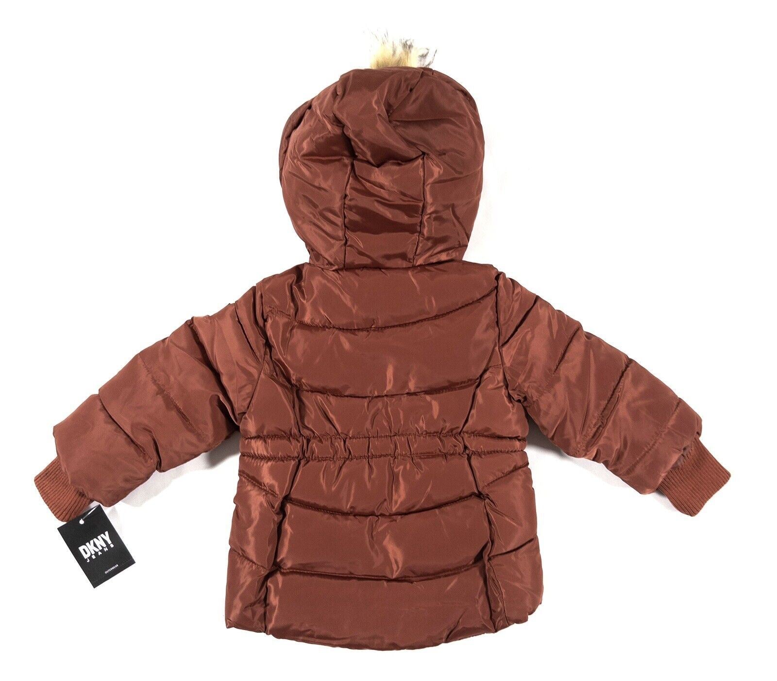 DKNY JEANS Baby Girl Hooded Terracotta Coat Size UK 12 Months