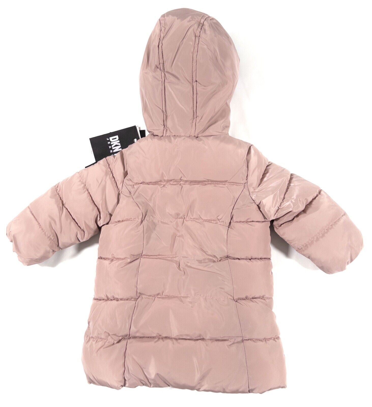 DKNY JEANS Baby Girls Pink Hooded Mid Length Coat Size UK 12 Months