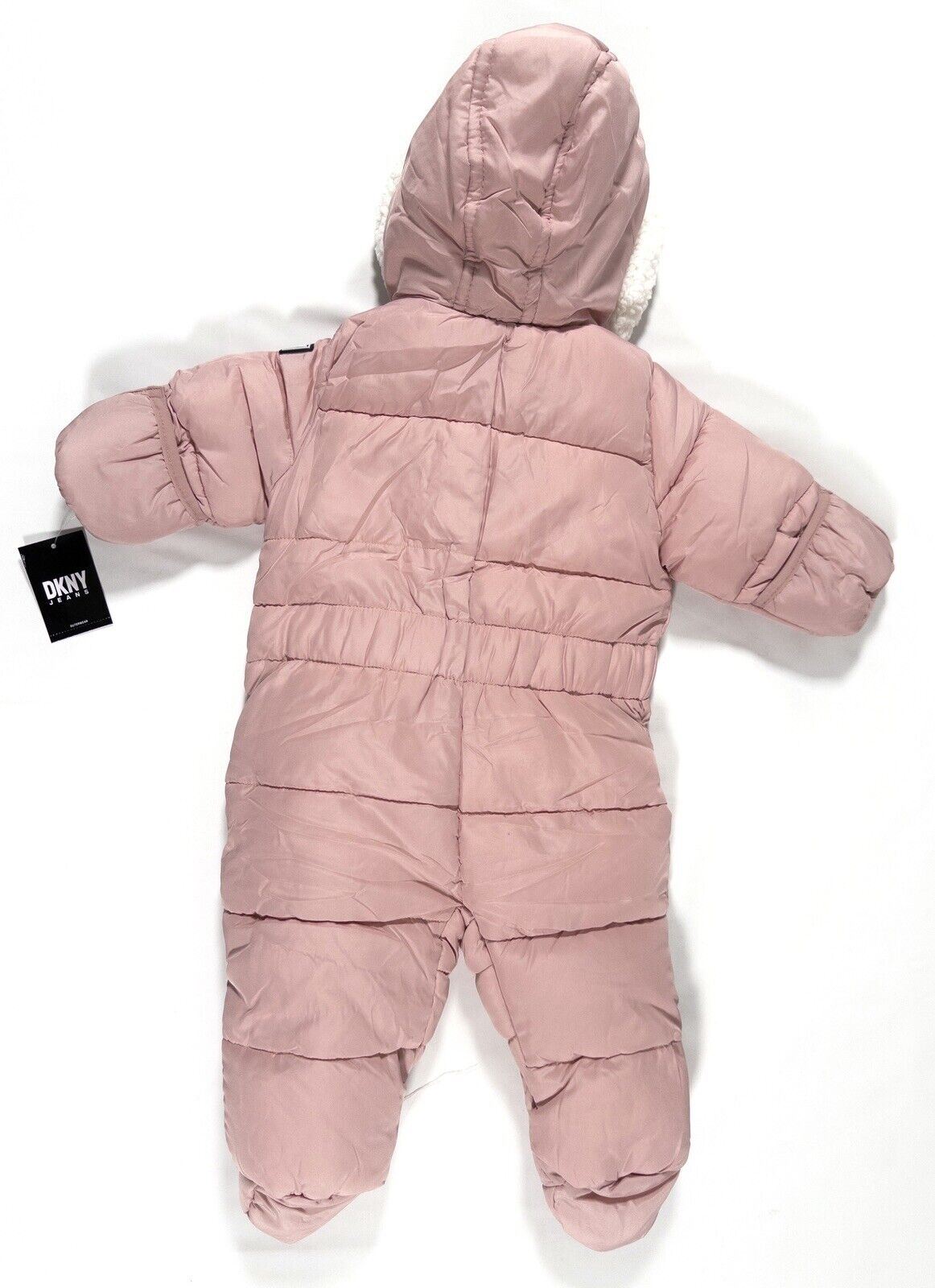 DKNY JEANS Baby Girls Pink Hooded Snowsuit All in one Size UK 6-9 Months