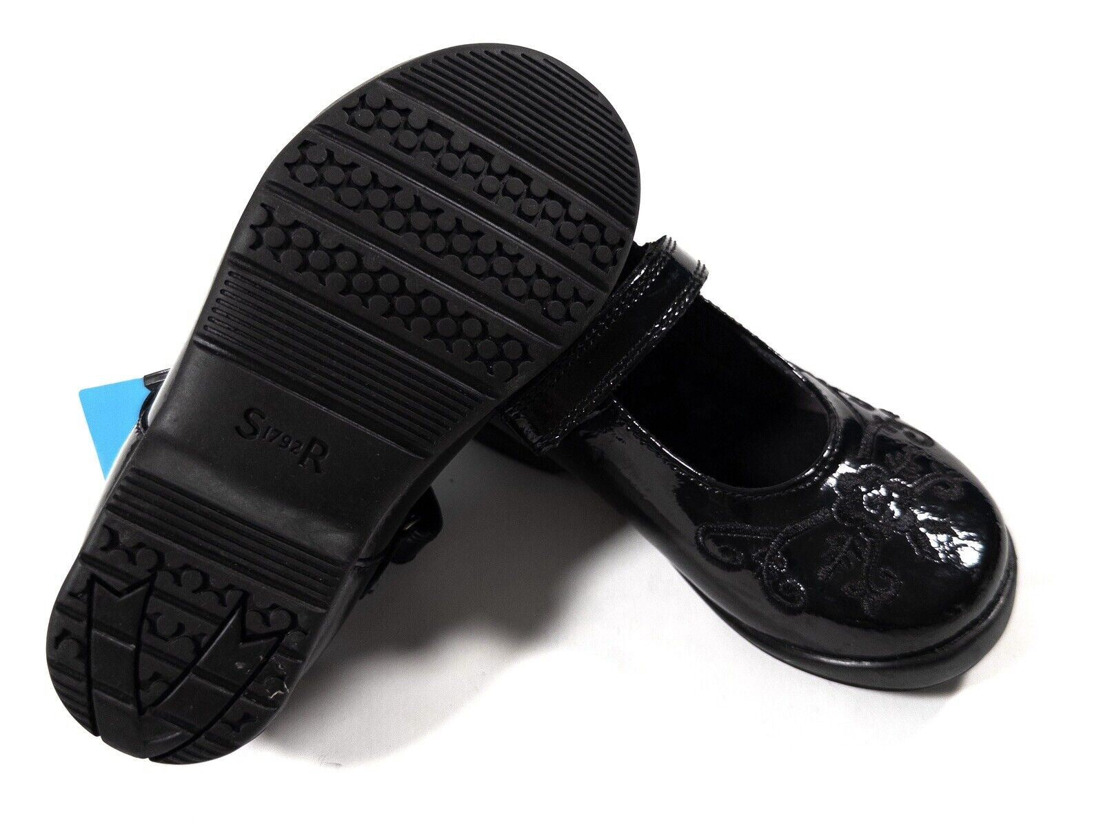 START RITE Kids Girls Black Patent School Shoes Floral Design Size UK 7 G