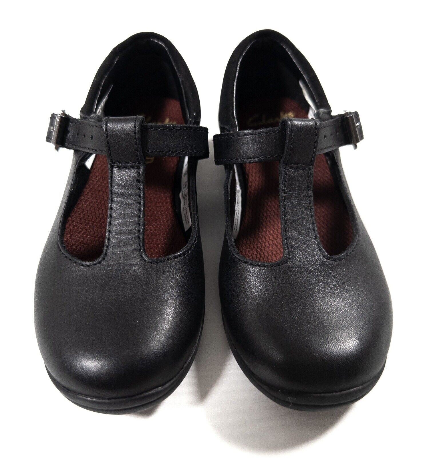CLARKS Kids Girls Black School Shoes T Bar Size UK 7.5 F