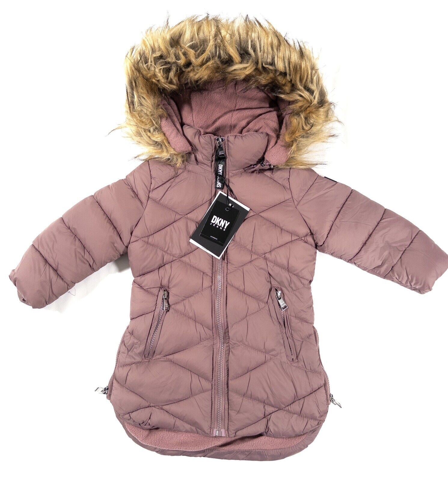 DKNY JEANS Infant Kids Girls Purple Hooded Puffer Coat Size UK 2 Years