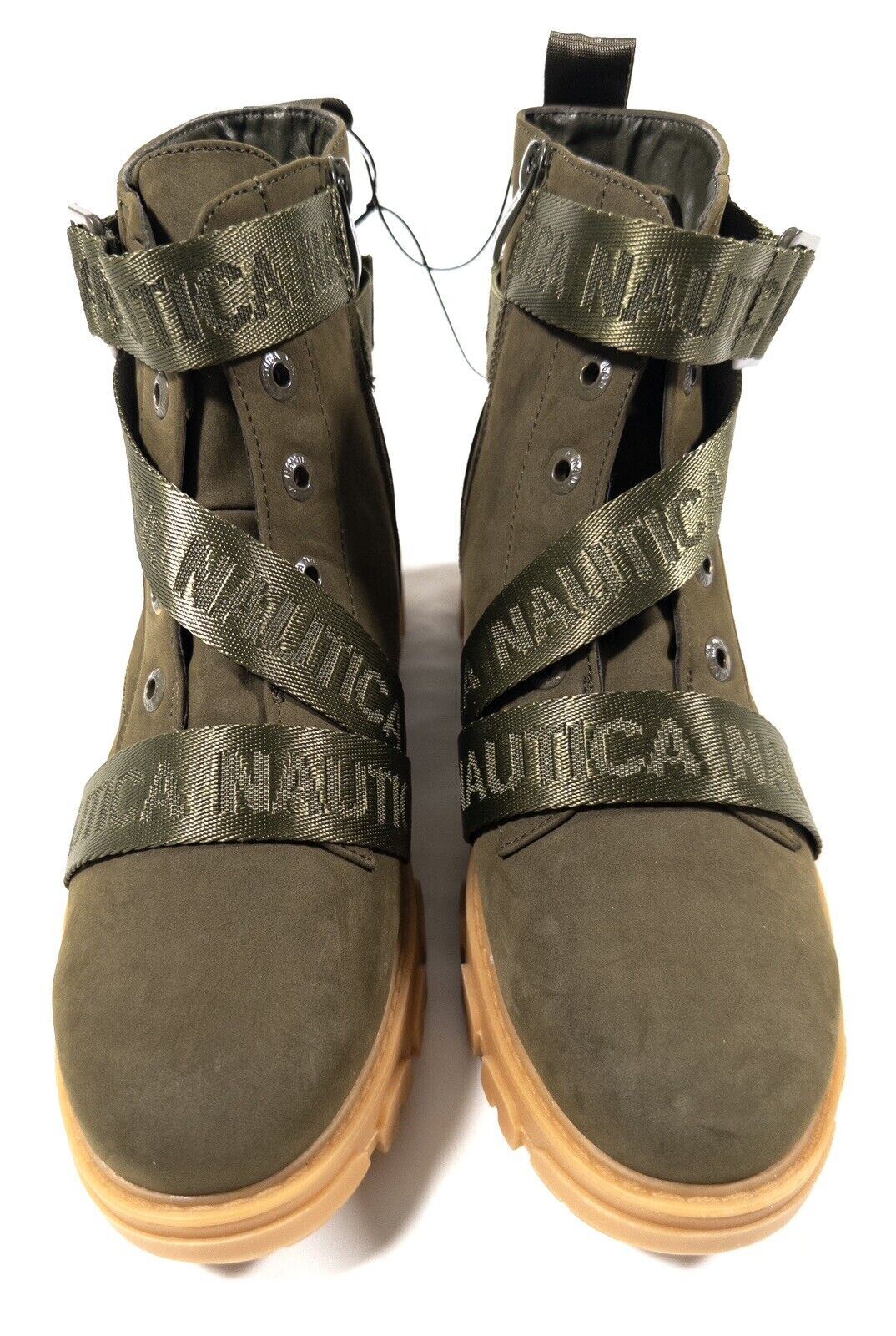 NAUTICA Womens Olive Green Crossover Strap Chunky Boots Size UK 7