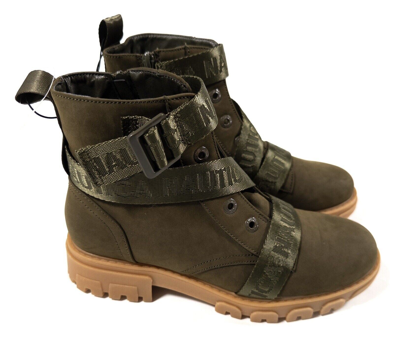 NAUTICA Womens Olive Green Chunky Boots Crossover Straps Size UK 7