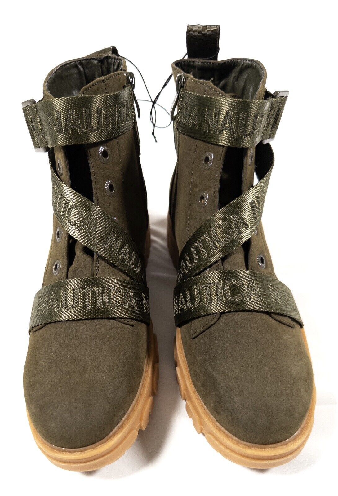 NAUTICA Womens Olive Green Chunky Boots Crossover Straps Size UK 7