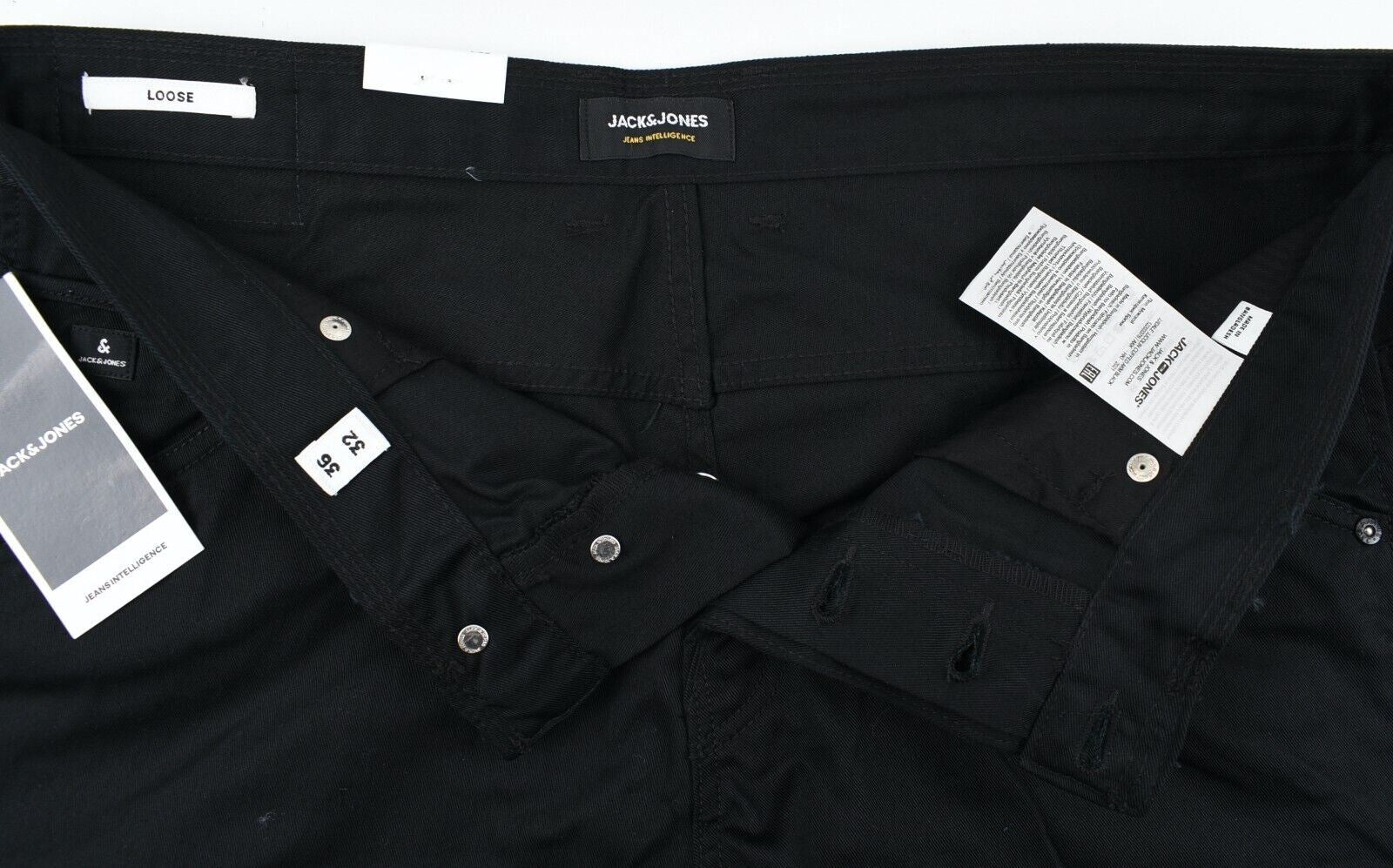 JACK & JONES Mens Cuffed Leg Twill Chinos Pants, Black, Loose Fit, size W36 L32