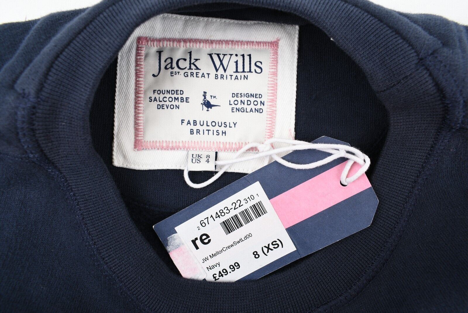 JACK WILLS Womens MELLOR Cropped Sweatshirt, Navy Blue, size XS /UK 8