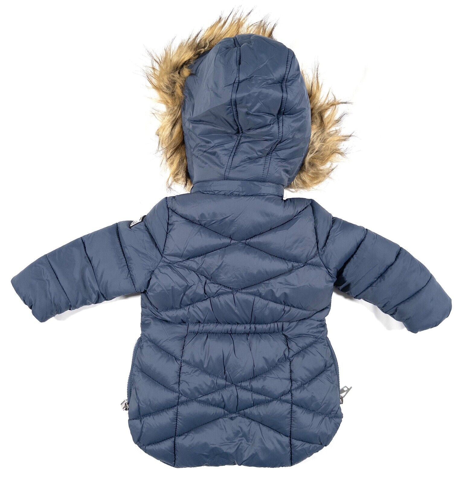DKNY JEANS Baby Girls Blue Hooded Coat Size UK 12 Months