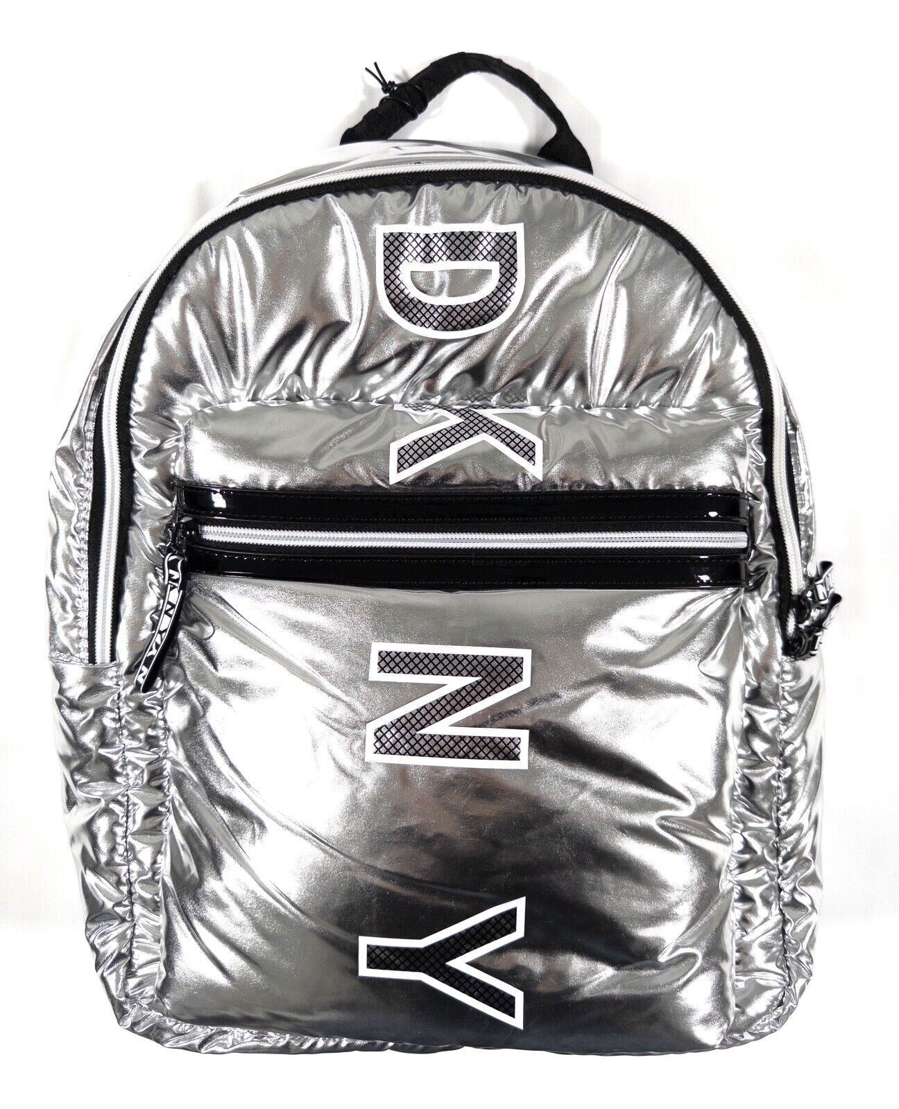 DKNY Silver Metallic Backpack Rucksack Bag Large