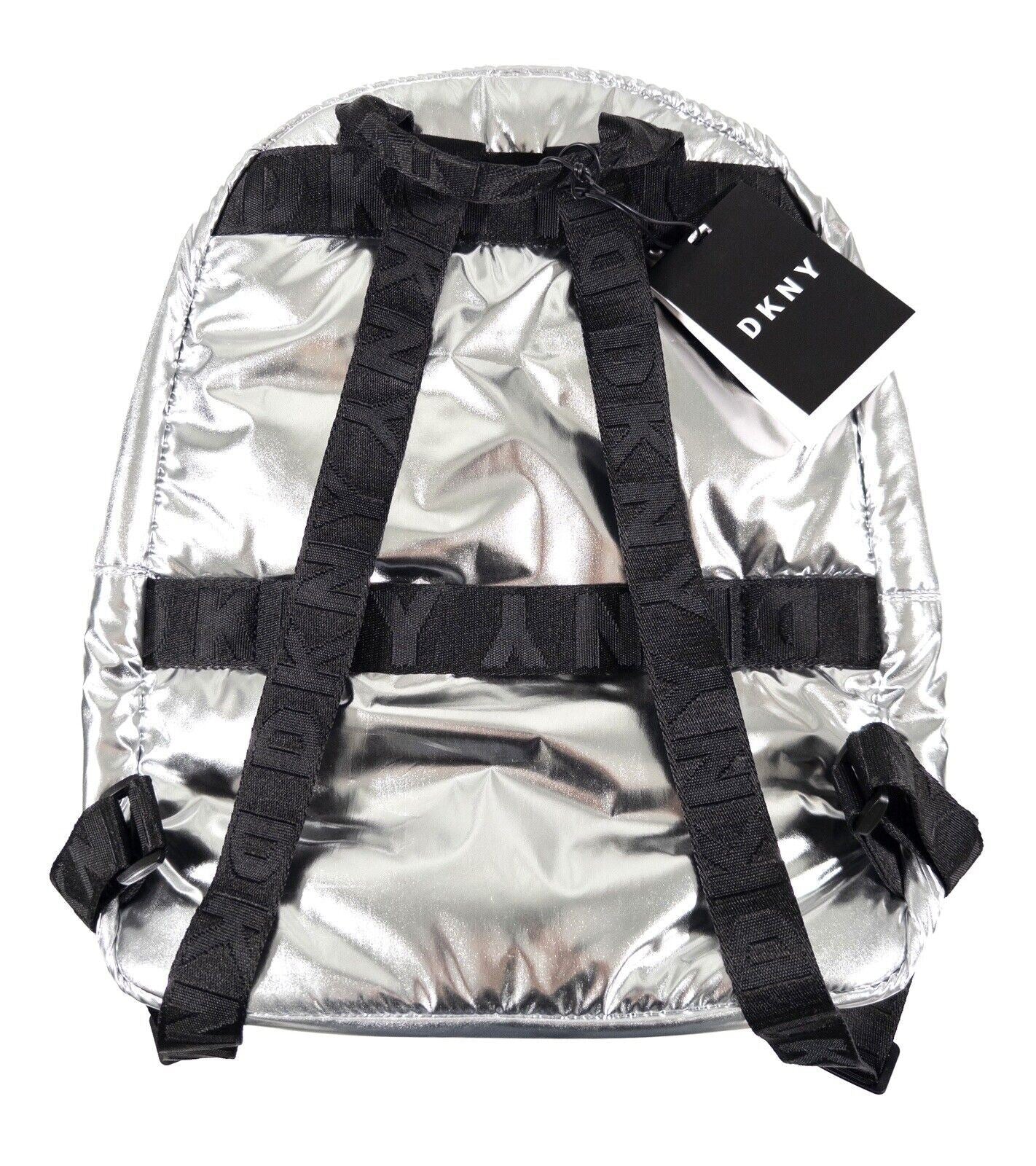 DKNY Silver Metallic Backpack Rucksack Bag Large
