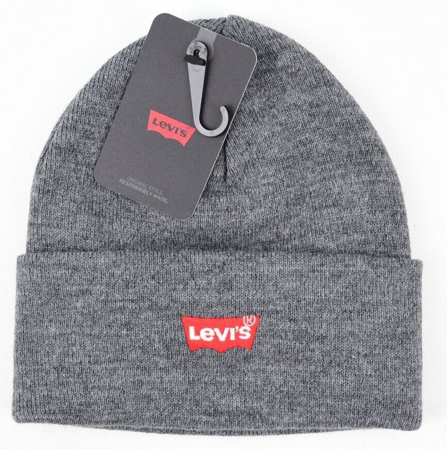 LEVIS Mens Womens Knitted Beanie Hat, Grey Heather