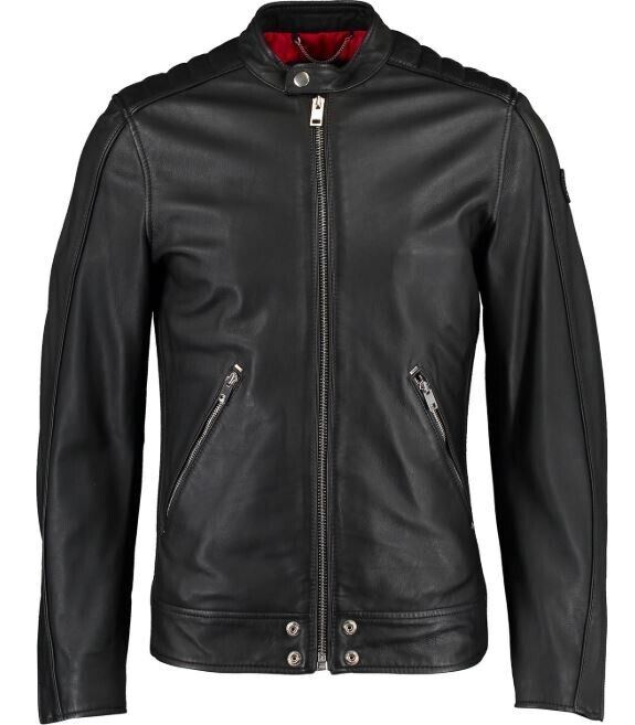DIESEL Mens Black Genuine Leather Biker Jacket, size LARGE