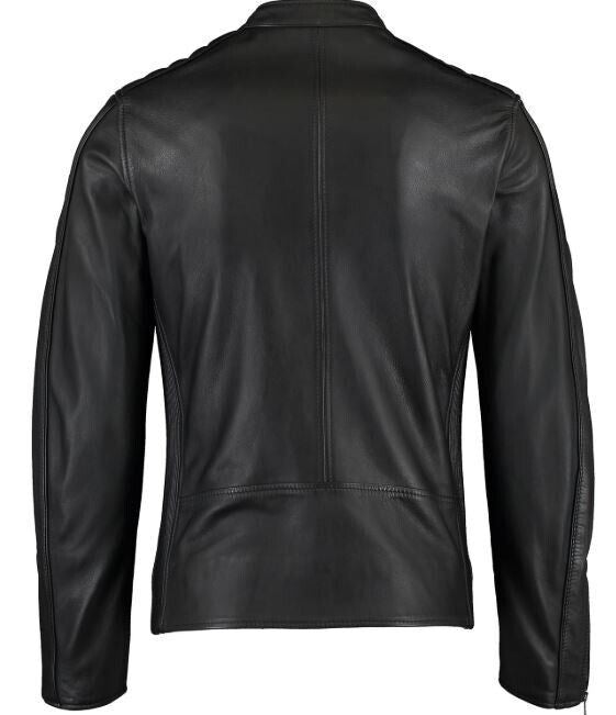 DIESEL Mens Black Genuine Leather Biker Jacket, size LARGE