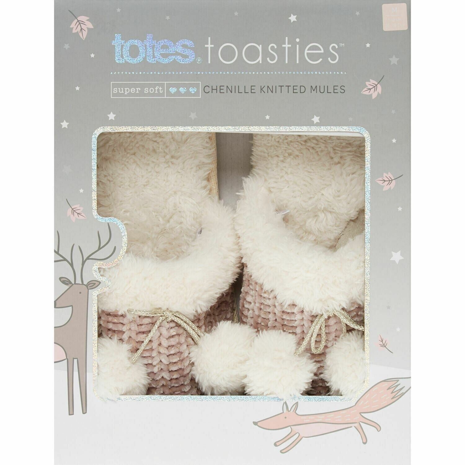 TOTES TOASTIES Womens Chenille Knitted Memory Foam Slippers, Mink , size UK 3-4