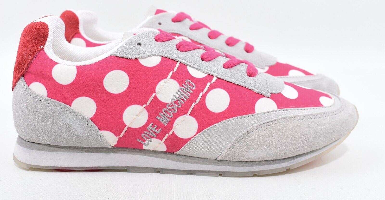 MOSCHINO Womens Polka Dot Trainers Sneakers, Grey/Pink, size UK 6 /EU 39