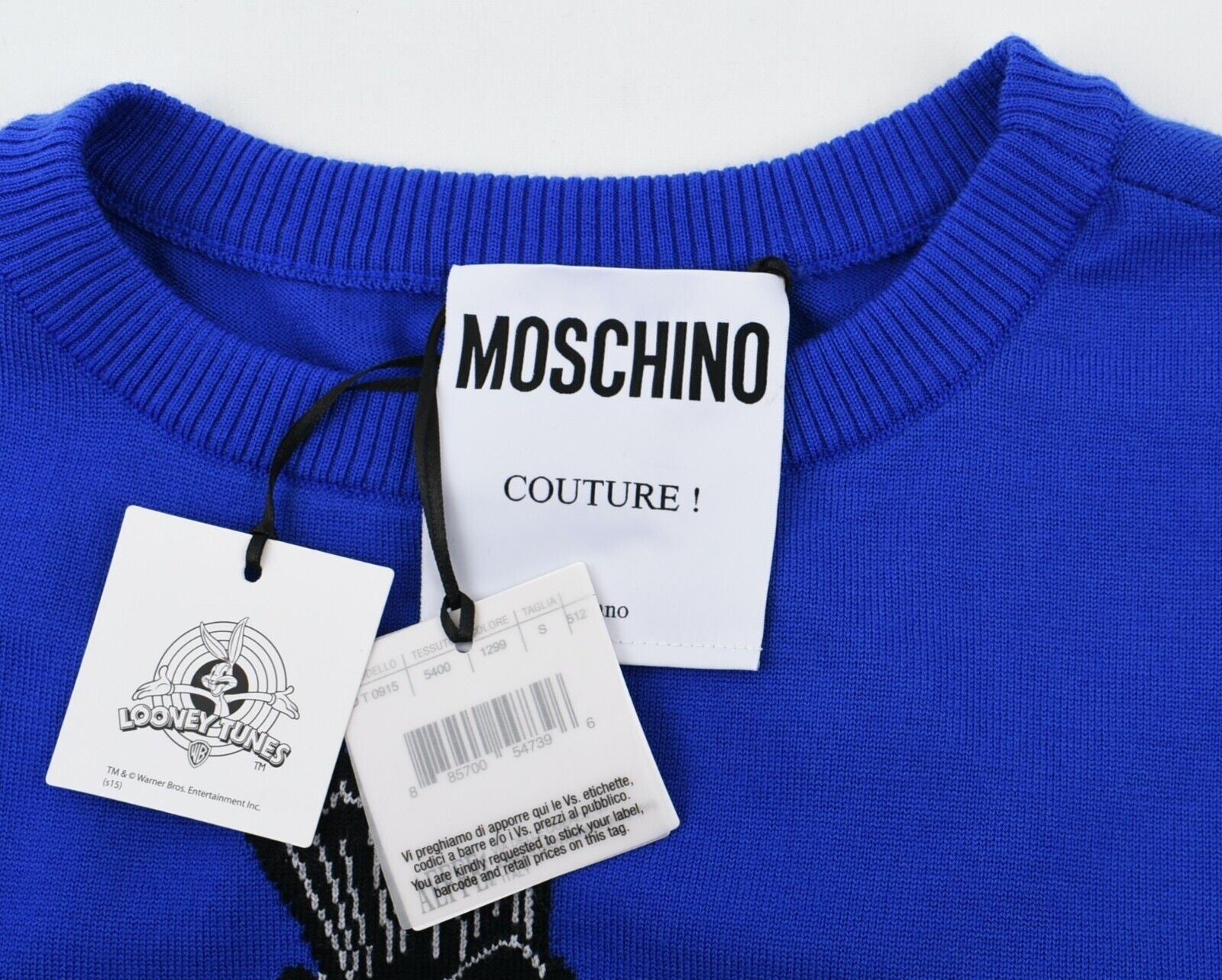 Moschino x Jeremy Scott Womens Daffy Duck Wool Jumper, Blue size S *defect*