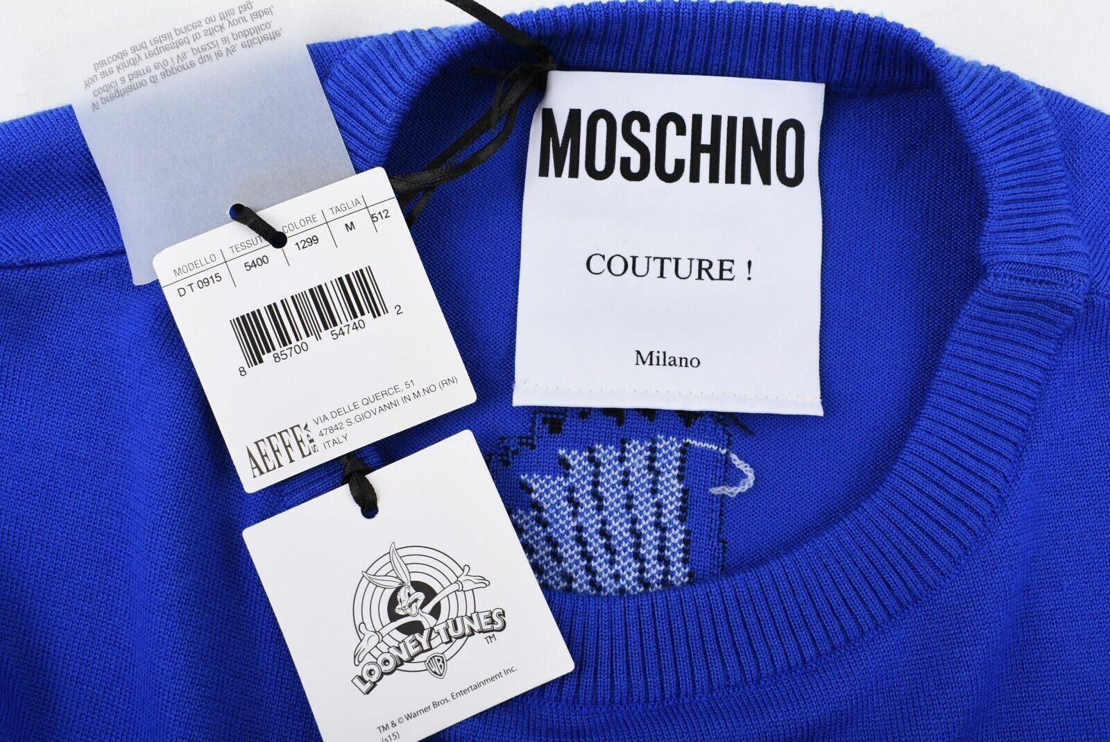 Moschino x Jeremy Scott Womens Daffy Duck Wool Jumper, Blue size M *defect*