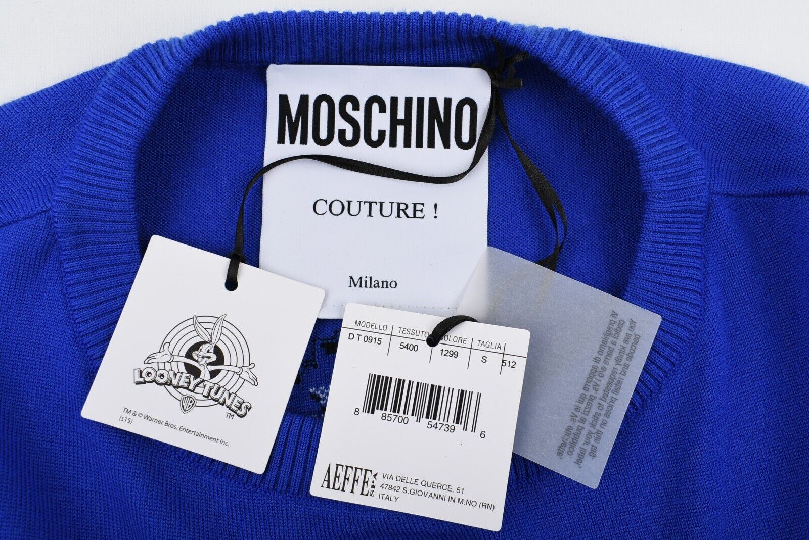 Moschino x Jeremy Scott Womens Daffy Duck Wool Jumper, Blue size S / UK 10