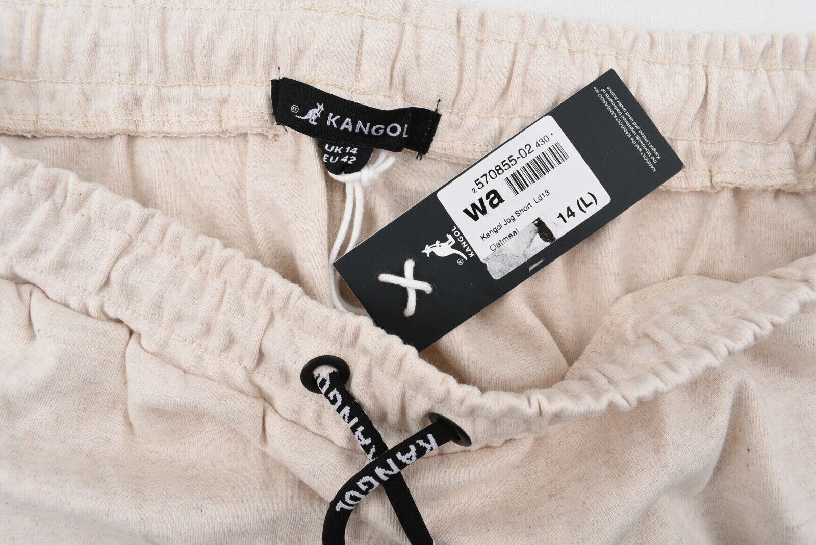 KANGOL Womens Cotton Sweat Shorts, Oatmeal Beige, size L /UK 14