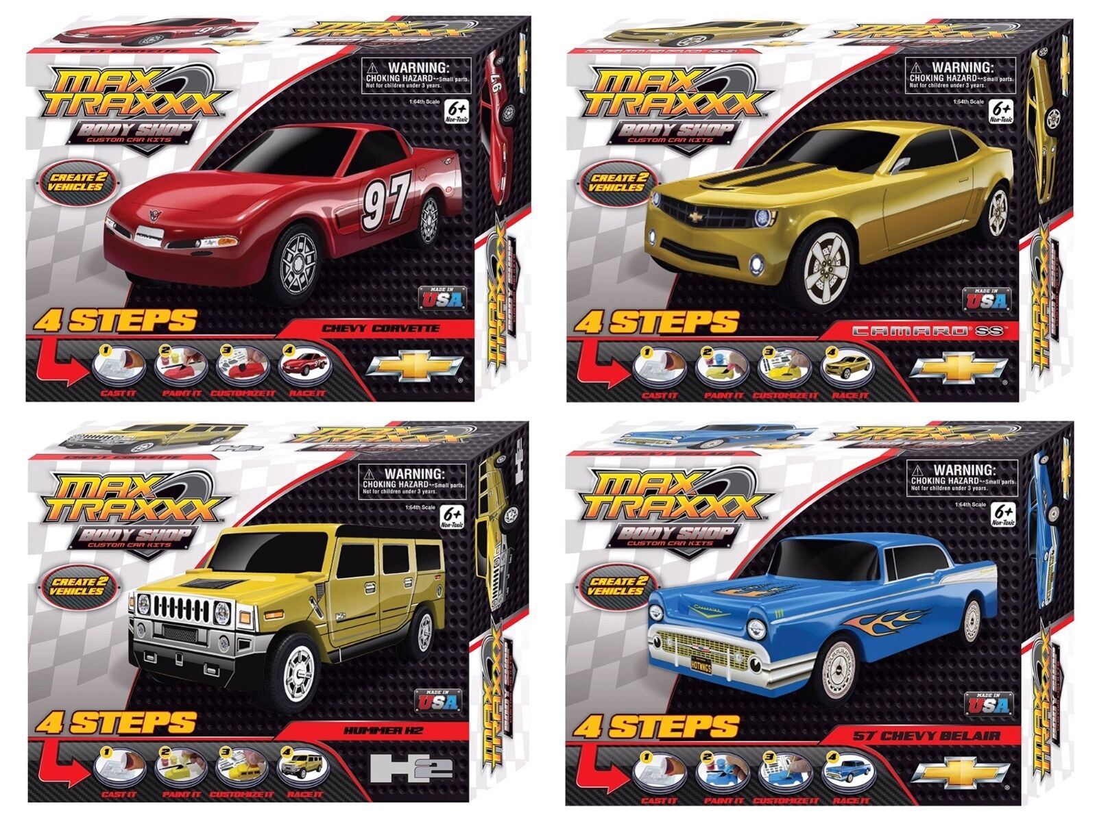 MAX TRAXX Body Shop Custom Car Kits - Chevy Belair/Corvette/Camaro SS or Hummer