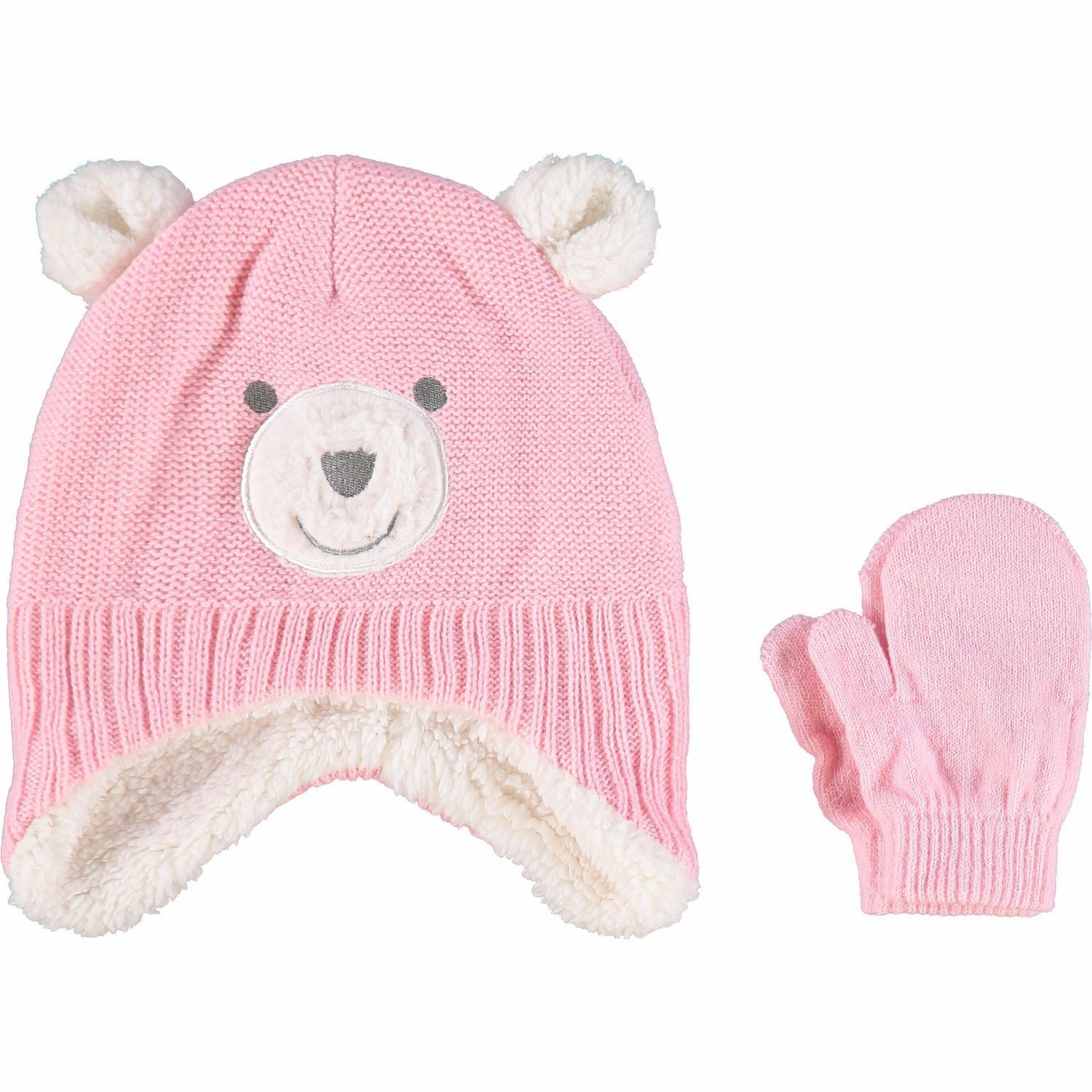 LITTLE ME Pink Girls Baby Fleece Lined Hat & Mittens Gloves size 2 y to 4 years
