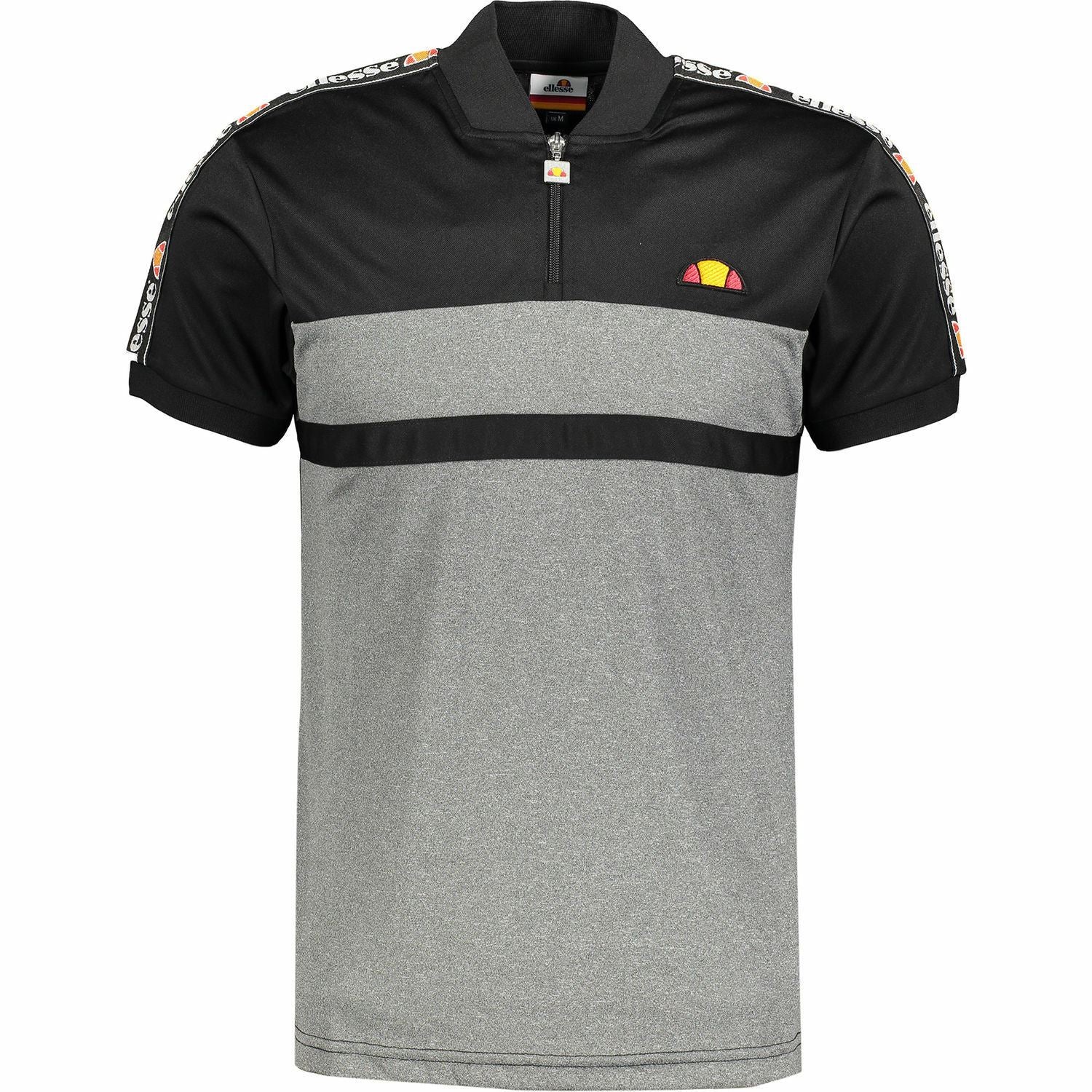 ELLESSE Men's GATLIN T-shirt Grey and Black Panelled Zip Detail Size Small
