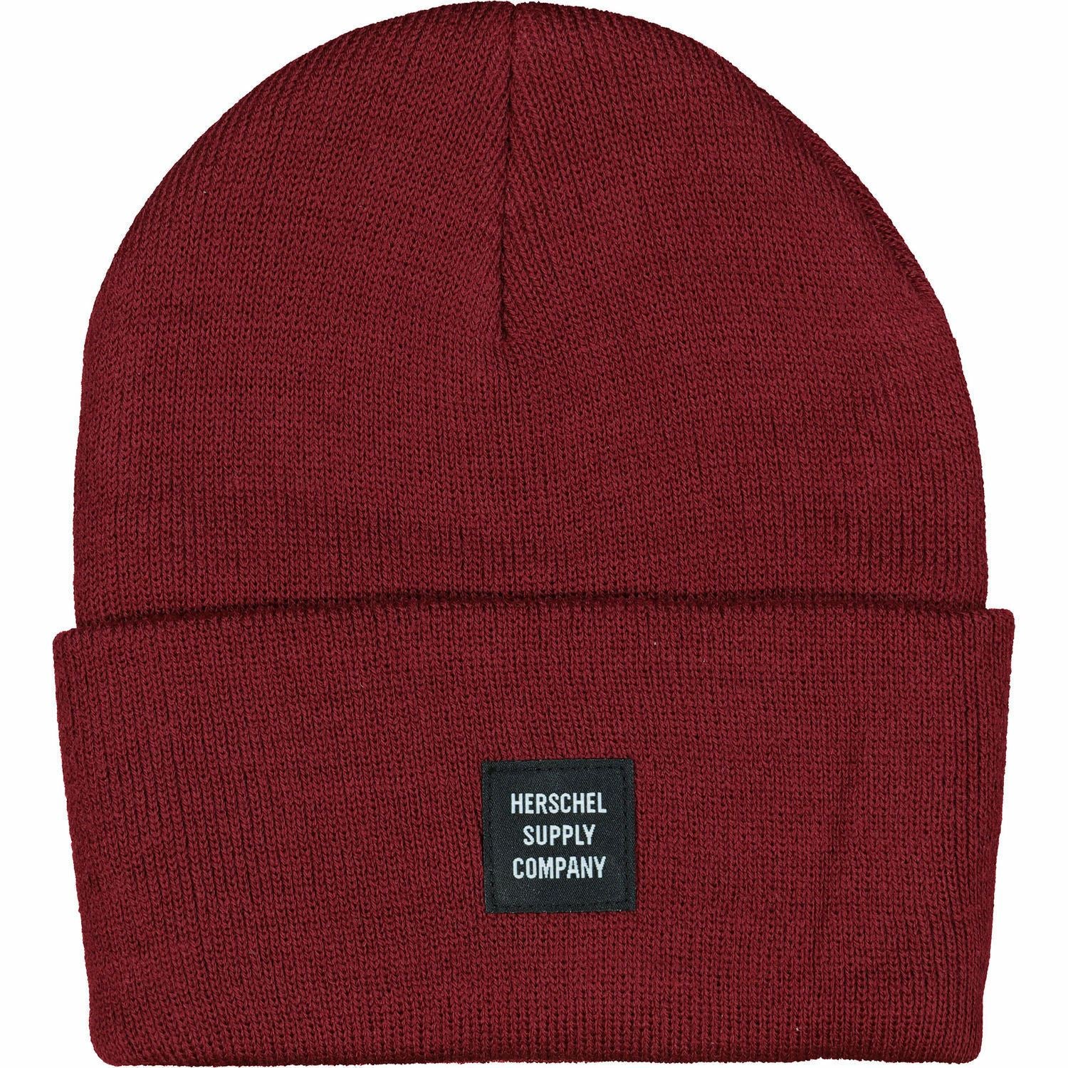 Men's HERSCHEL 'Abbott' Knitted Cuffed Beanie Hat, Wine Red, One Size