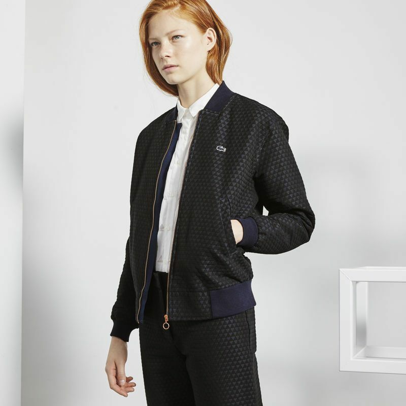 LACOSTE LIVE Women's HARRINGTON Jacquard Jacket, Black-Navy Blue size XL / UK 14