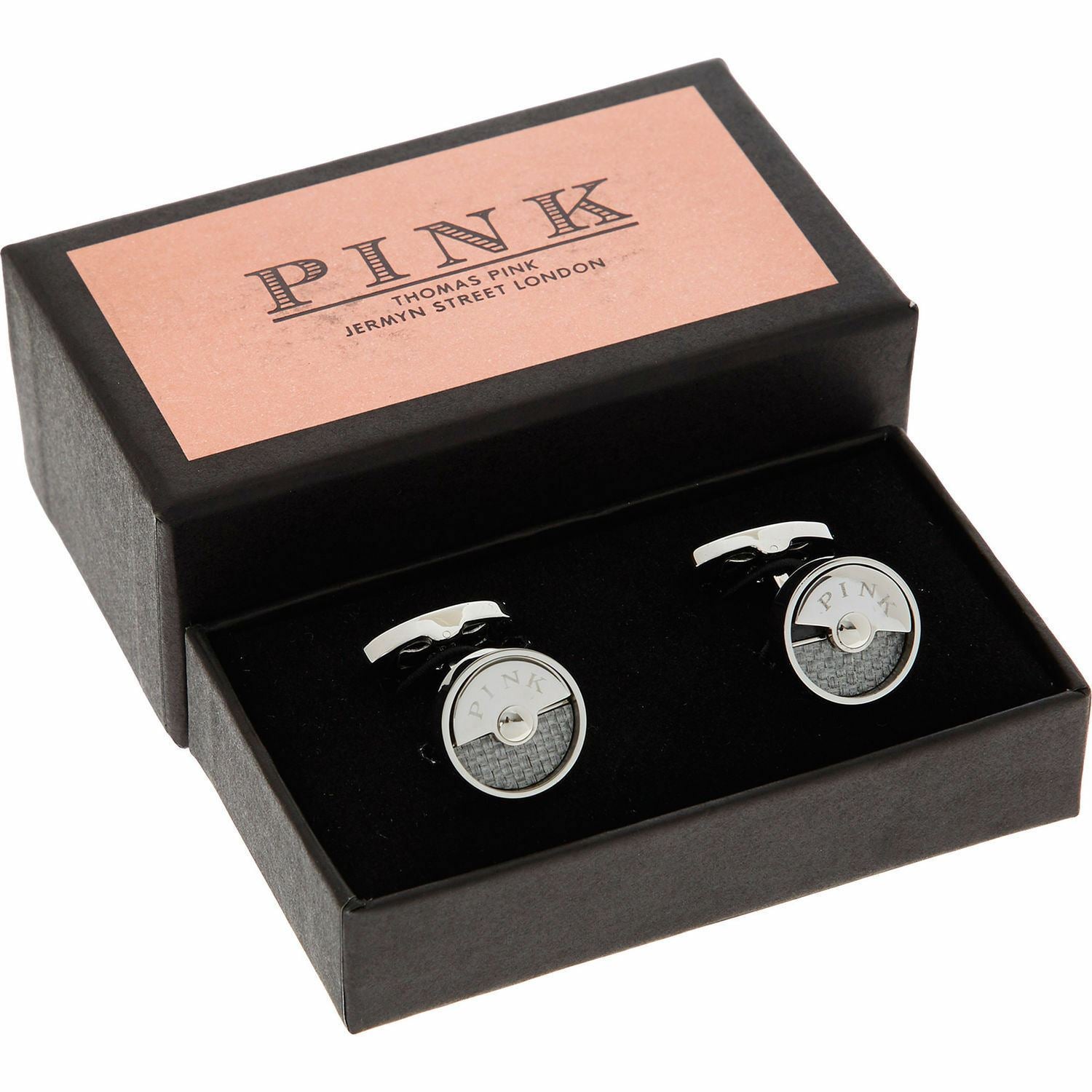THOMAS PINK Men's Silver Tone Round Cufflinks, Gift Boxed