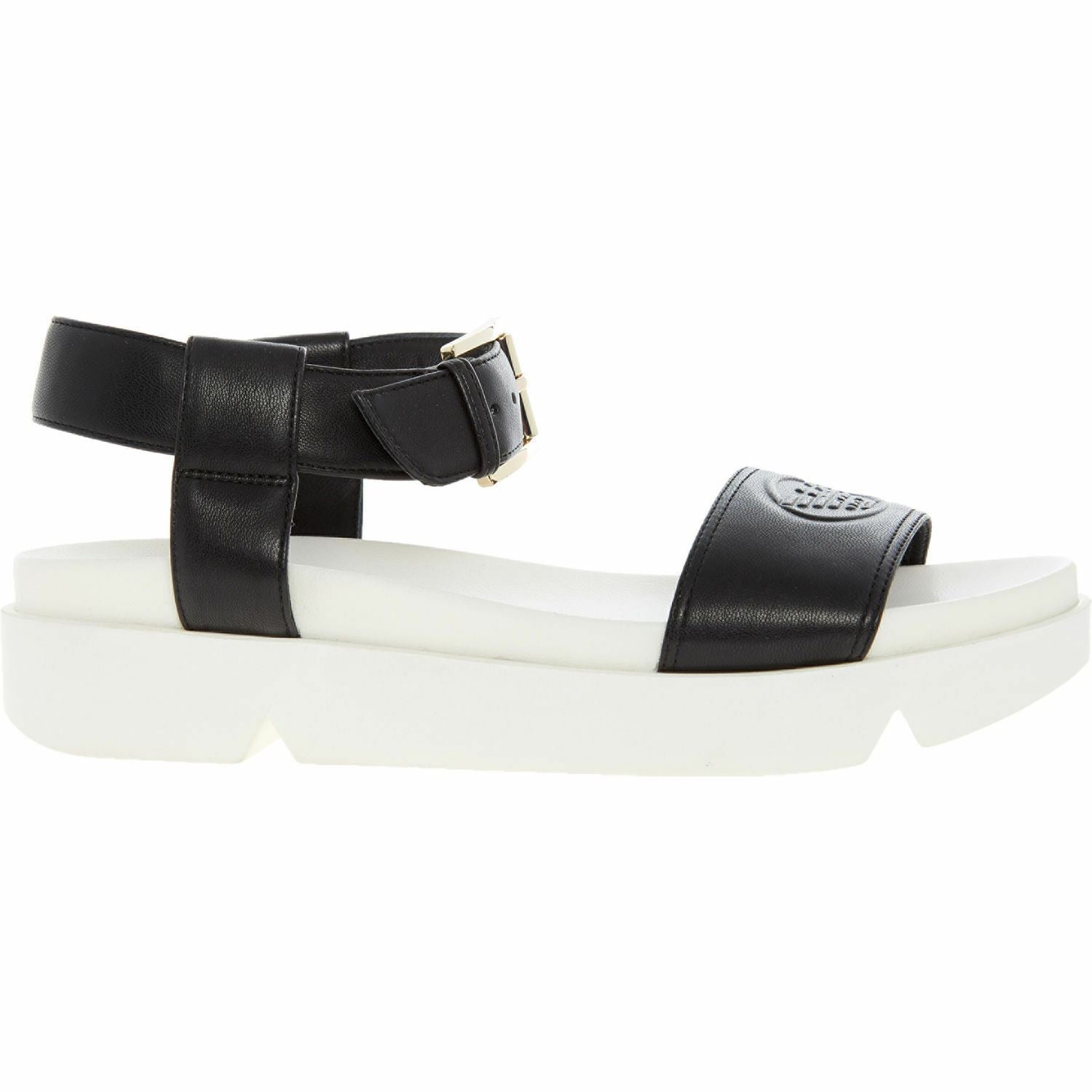 EMPORIO ARMANI Women's Black & White Buckled Flat Sandals Size UK 4 / EU 37