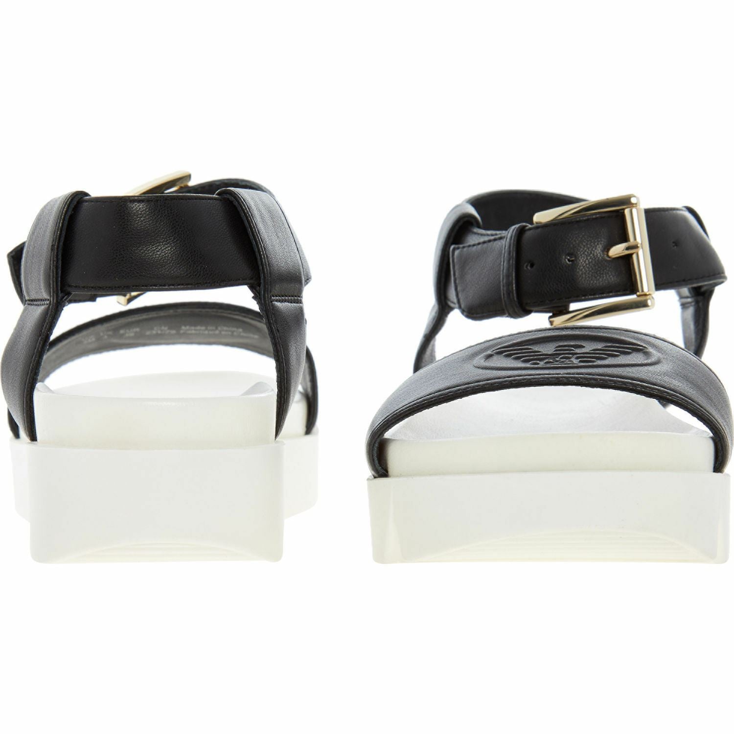 EMPORIO ARMANI Women's Black & White Buckled Flat Sandals Size UK 4 / EU 37