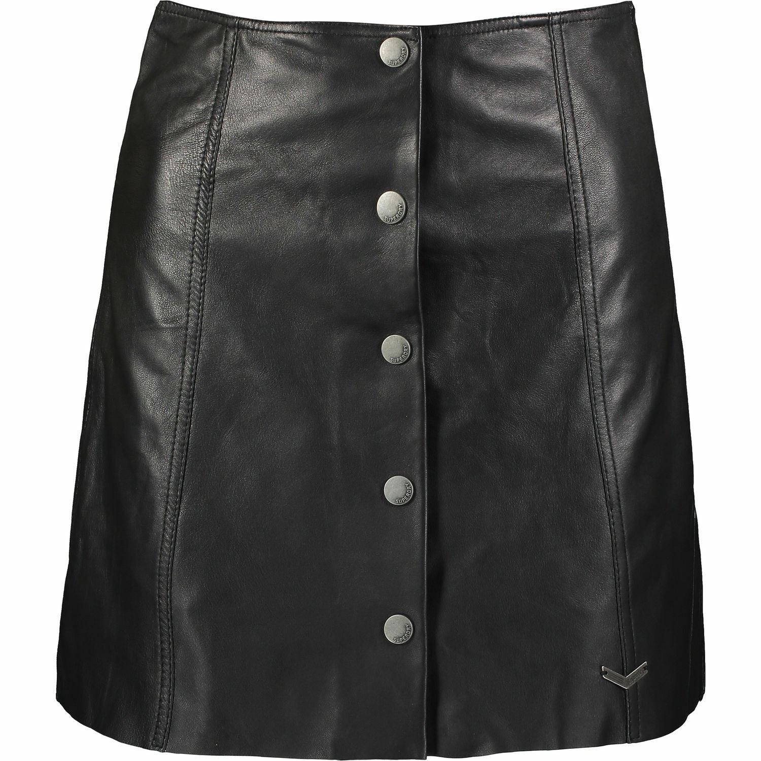SUPERDRY Women's Black Leather Button Through  Mini Skirt  size XS