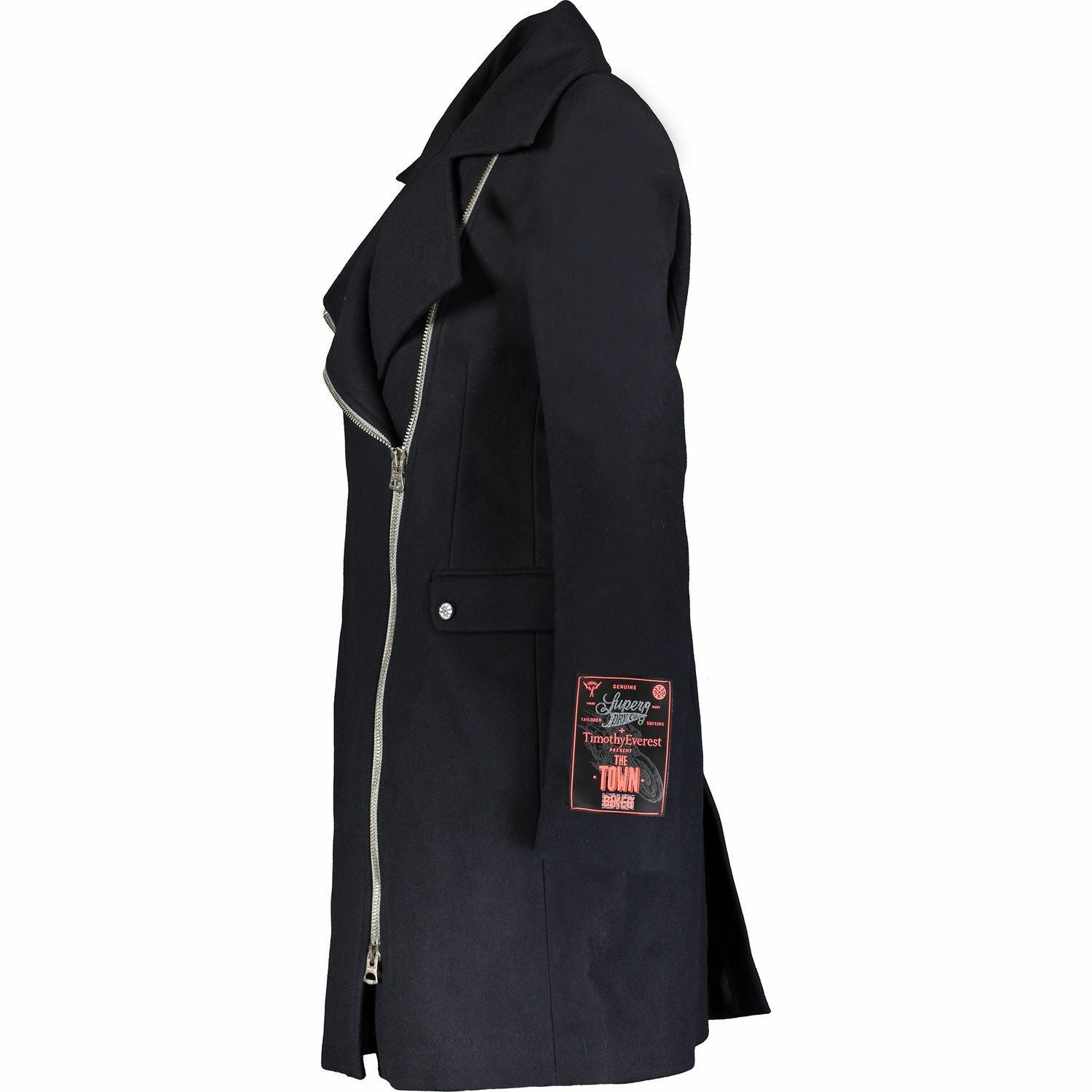 SUPERDRY+TIMOTHY EVEREST Women's THE TOWN BIKER Navy Woolen Zip Up Coat, size M