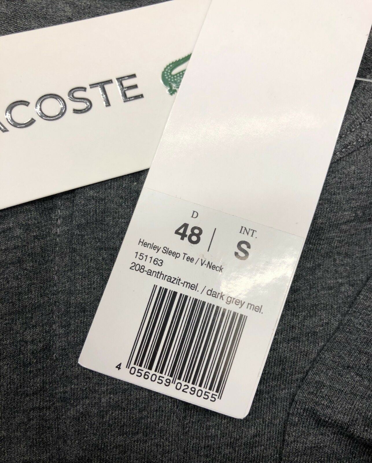 LACOSTE Men's Grey HENLEY Sleeping T-Shirt, Loungewear Top, size SMALL
