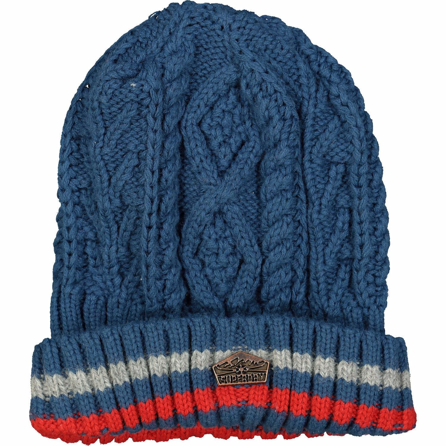 Men's SUPERDRY TRI COLOUR CABLE Knitted Hat, Slalom Blue, One Size