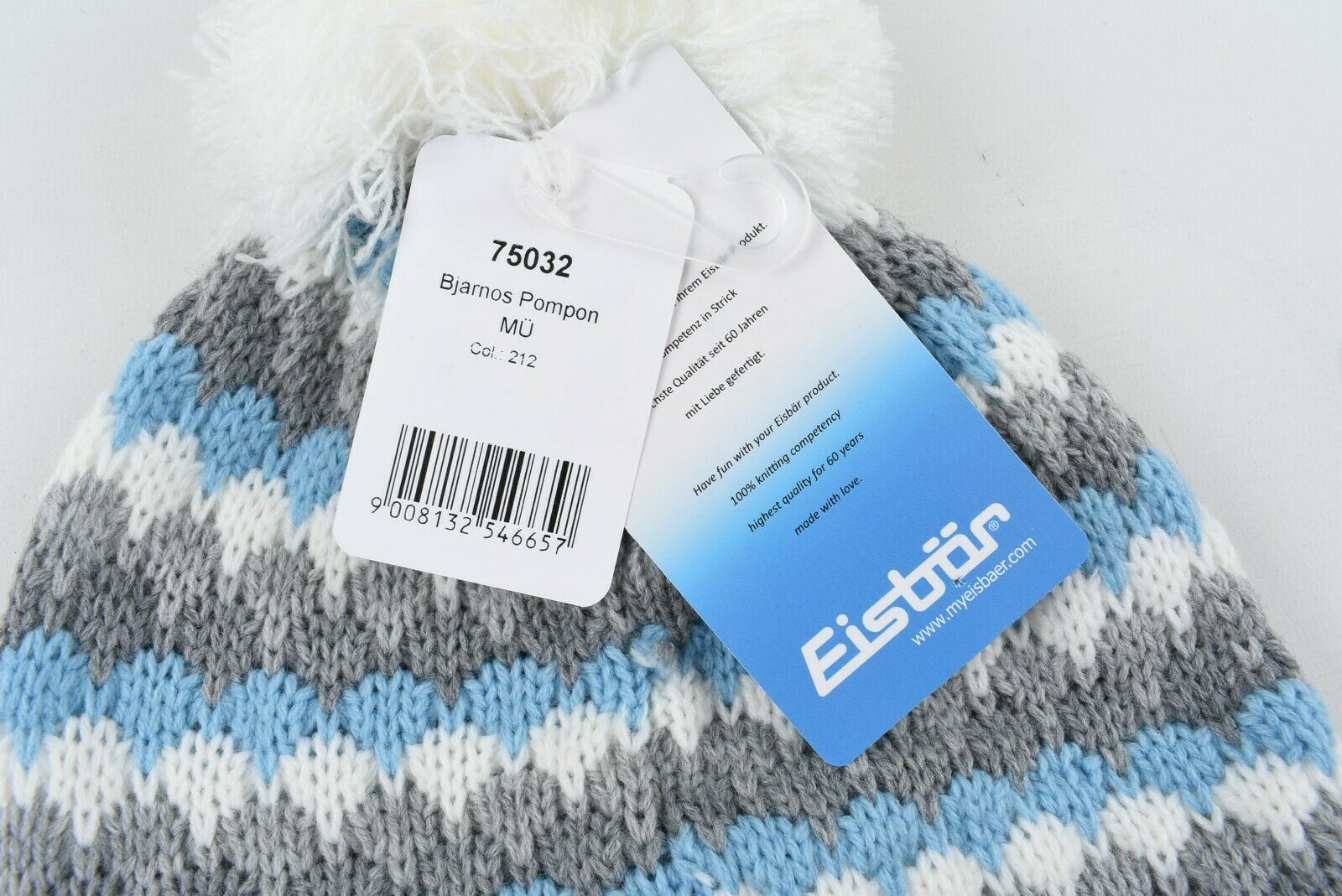 Women's EISBAR Winter Bobble Hat Ski Hat  BJARNOS, Blue/White/Grey