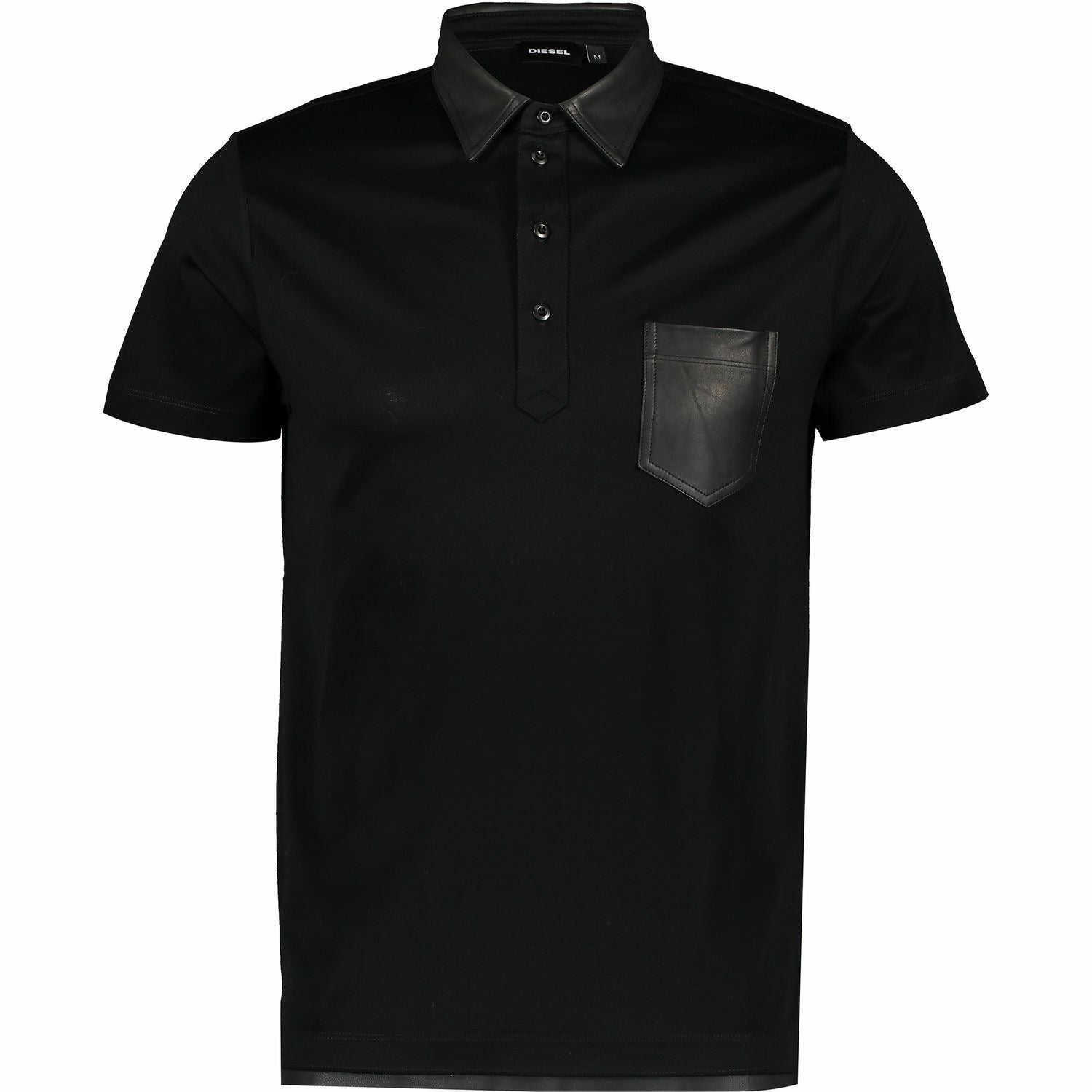 DIESEL Men's Black Leather Trim Polo Shirt, size S Size M Size L