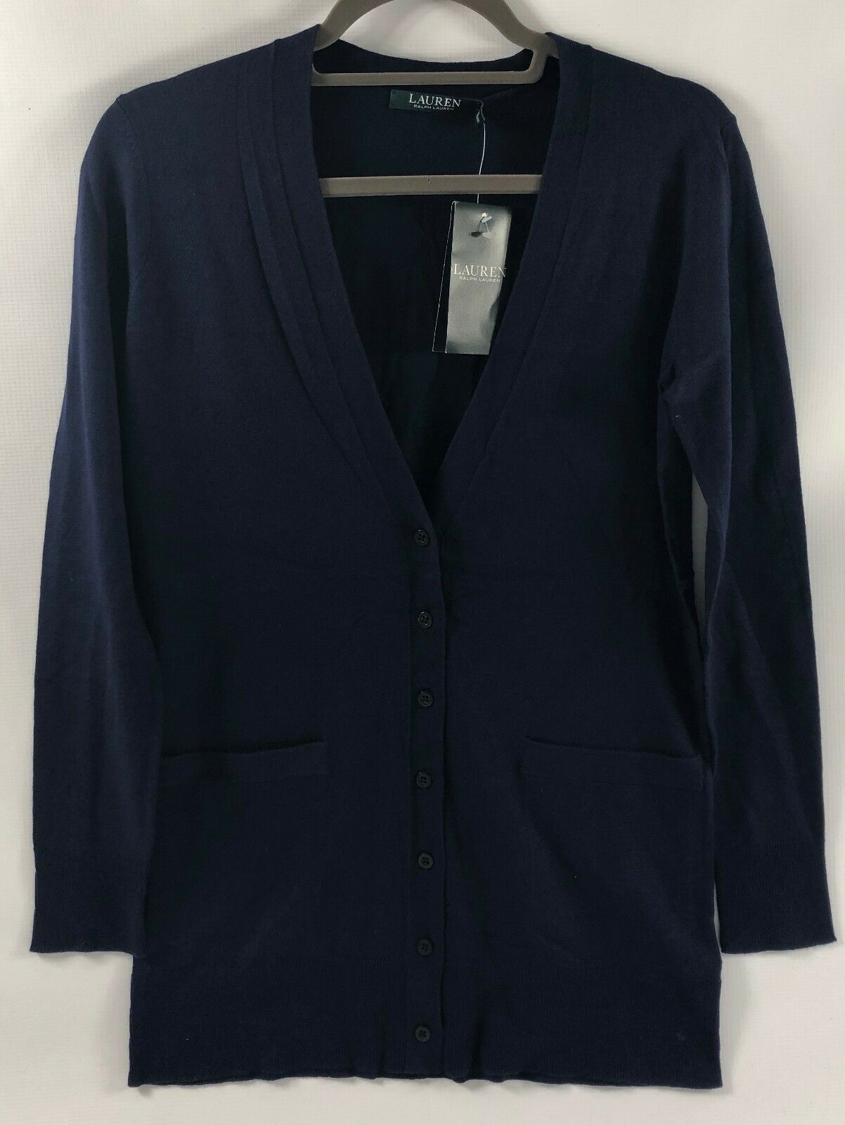 RALPH LAUREN Women's Navy Blue Fine Knit Cardigan UK XS