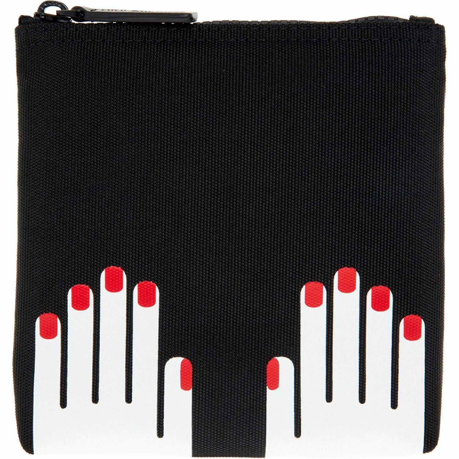 LULU GUINNESS Women's Black & White Hands Print Nylon Zip Pouch Bag