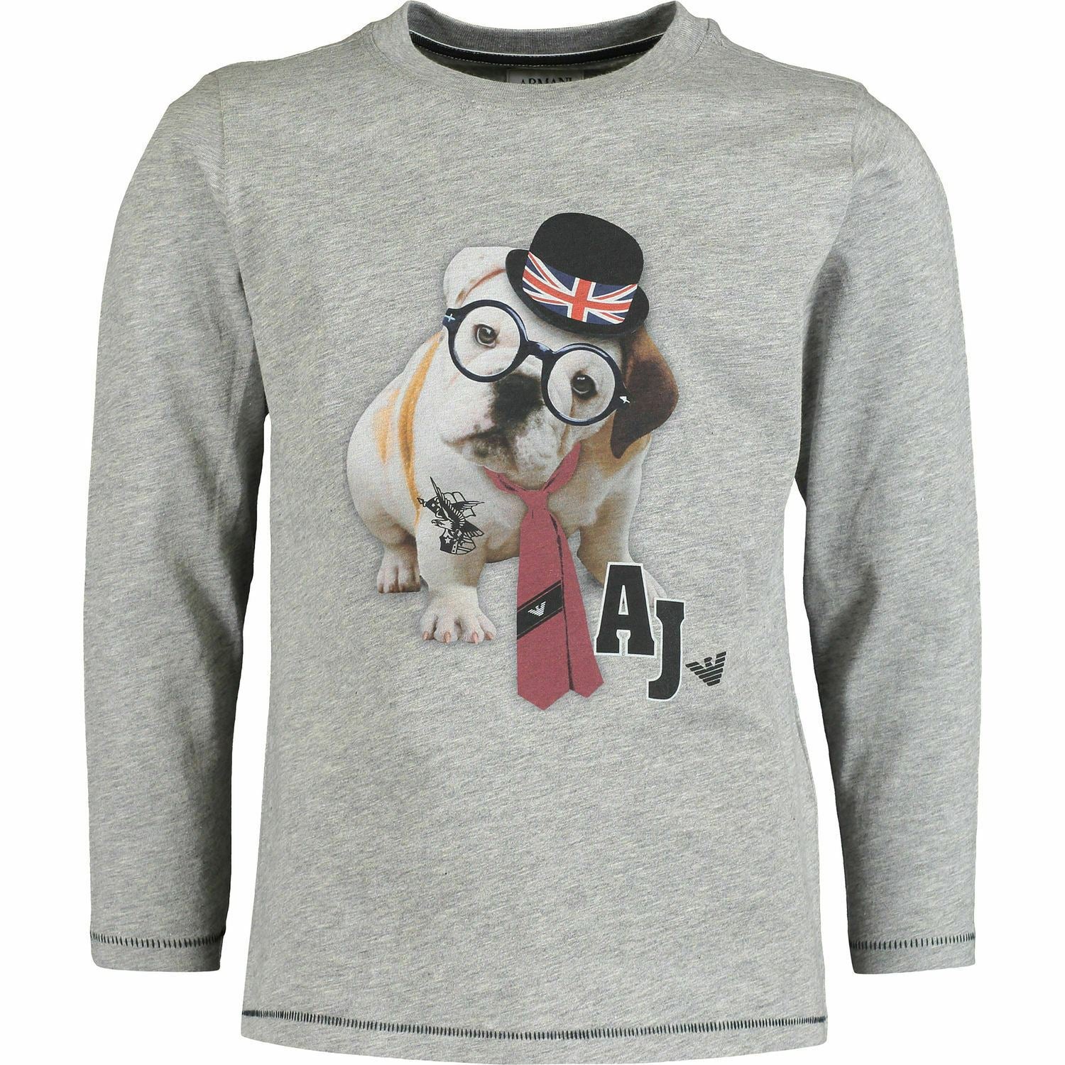 ARMANI JUNIOR Kids' Girls' Grey Marl Puppy Print Long Sleeve T-Shirt, 5 years