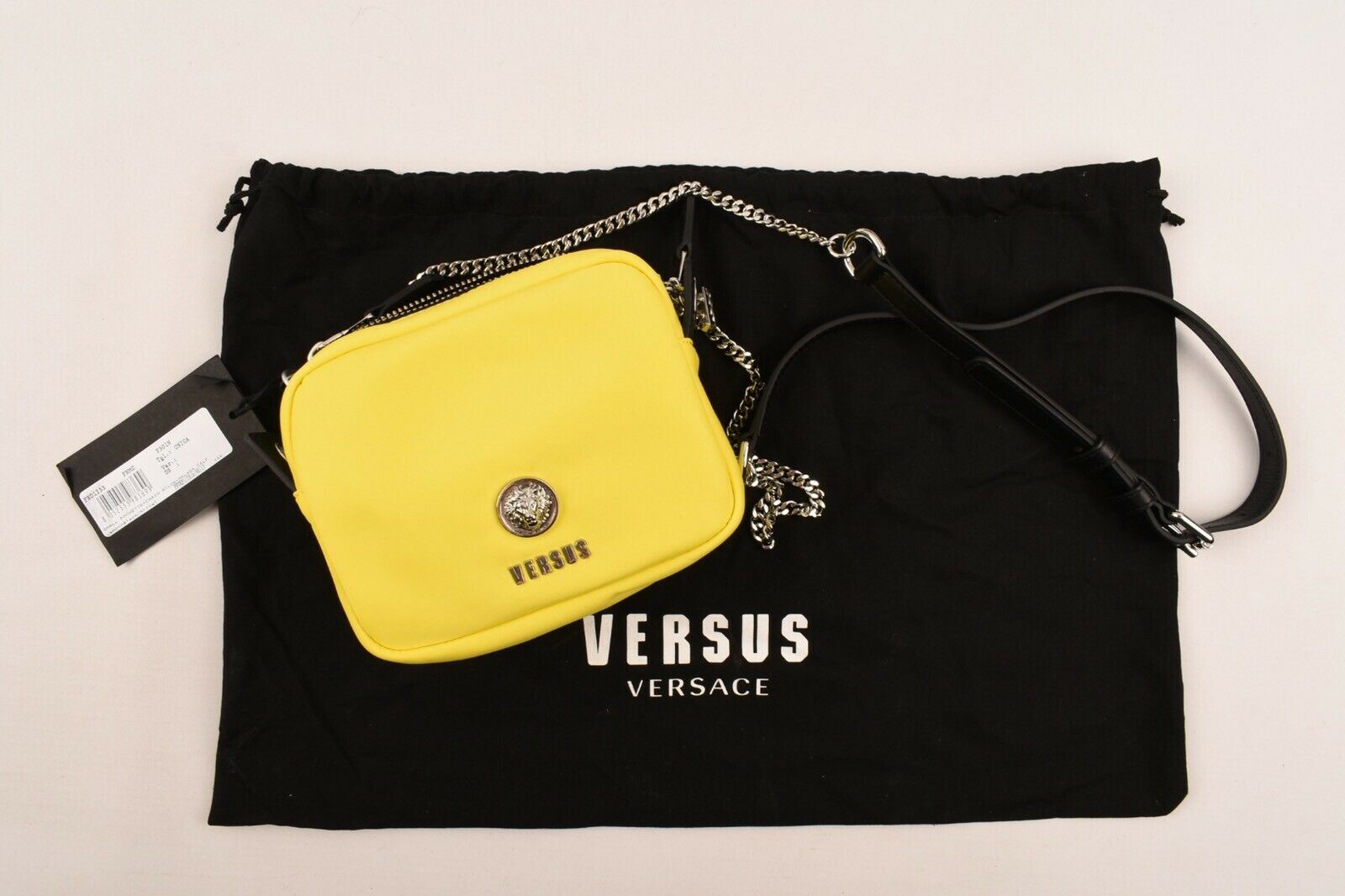 VERSUS VERSACE Womens Small Boxy Nylon Cross Body Bag Lemon/Black RRP£180