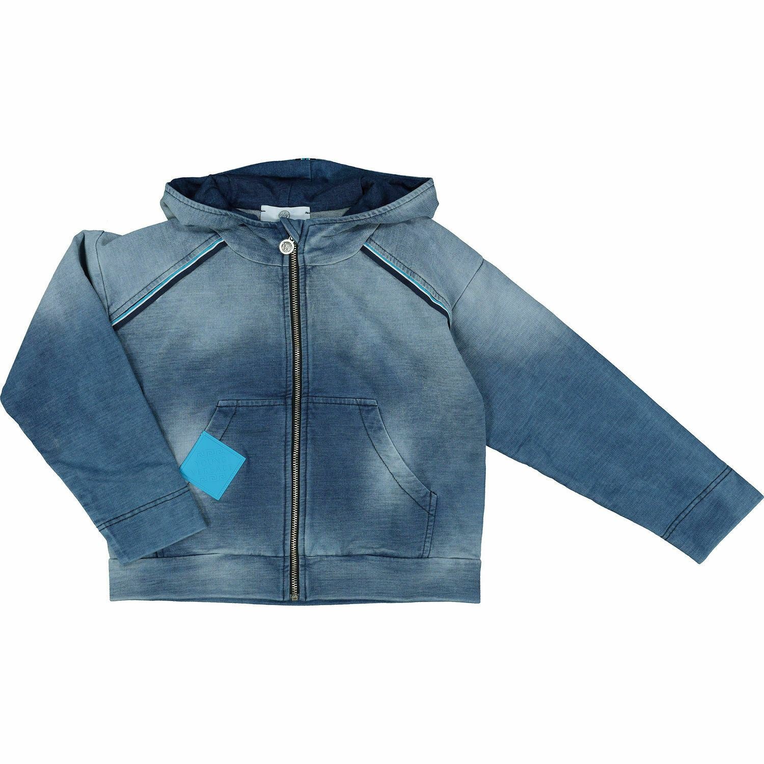 VERSACE Girls' Kids' Zip Up Hoodie, Washed Denim Blue, size 8 years