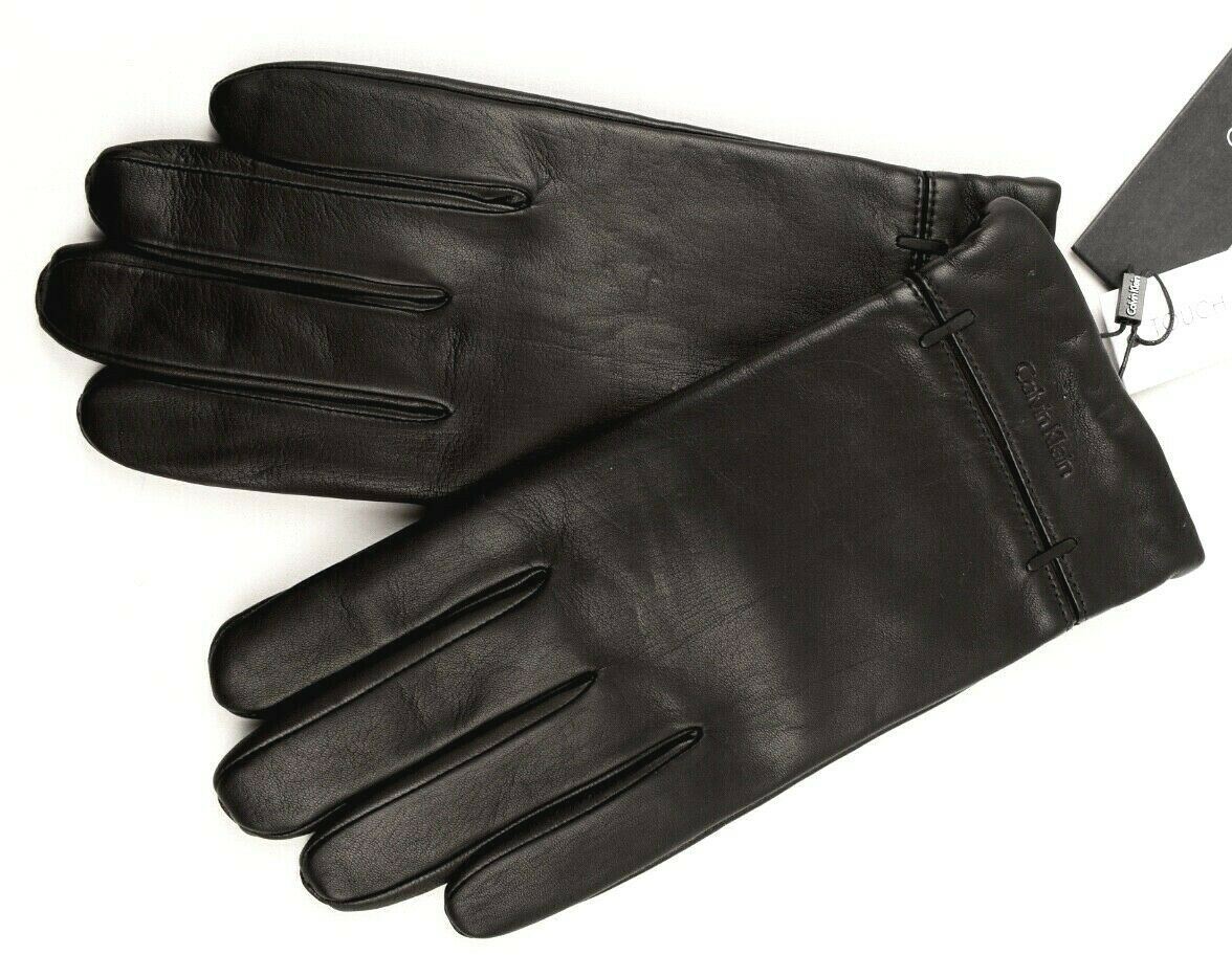 Mens Calvin Klein Lambskin Black Leather Gloves, Touch Screen, size L - XL