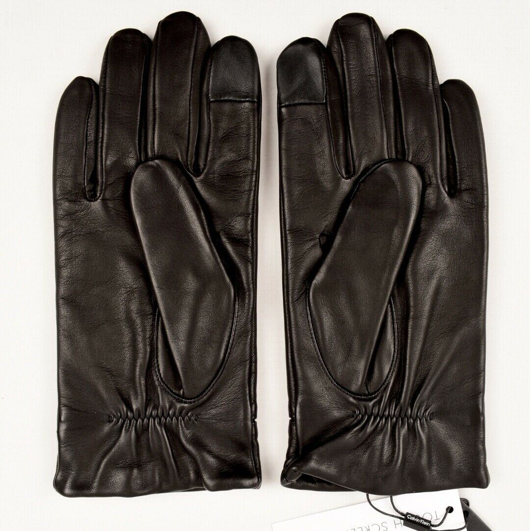 Mens Calvin Klein Lambskin Black Leather Gloves, Touch Screen, size L - XL