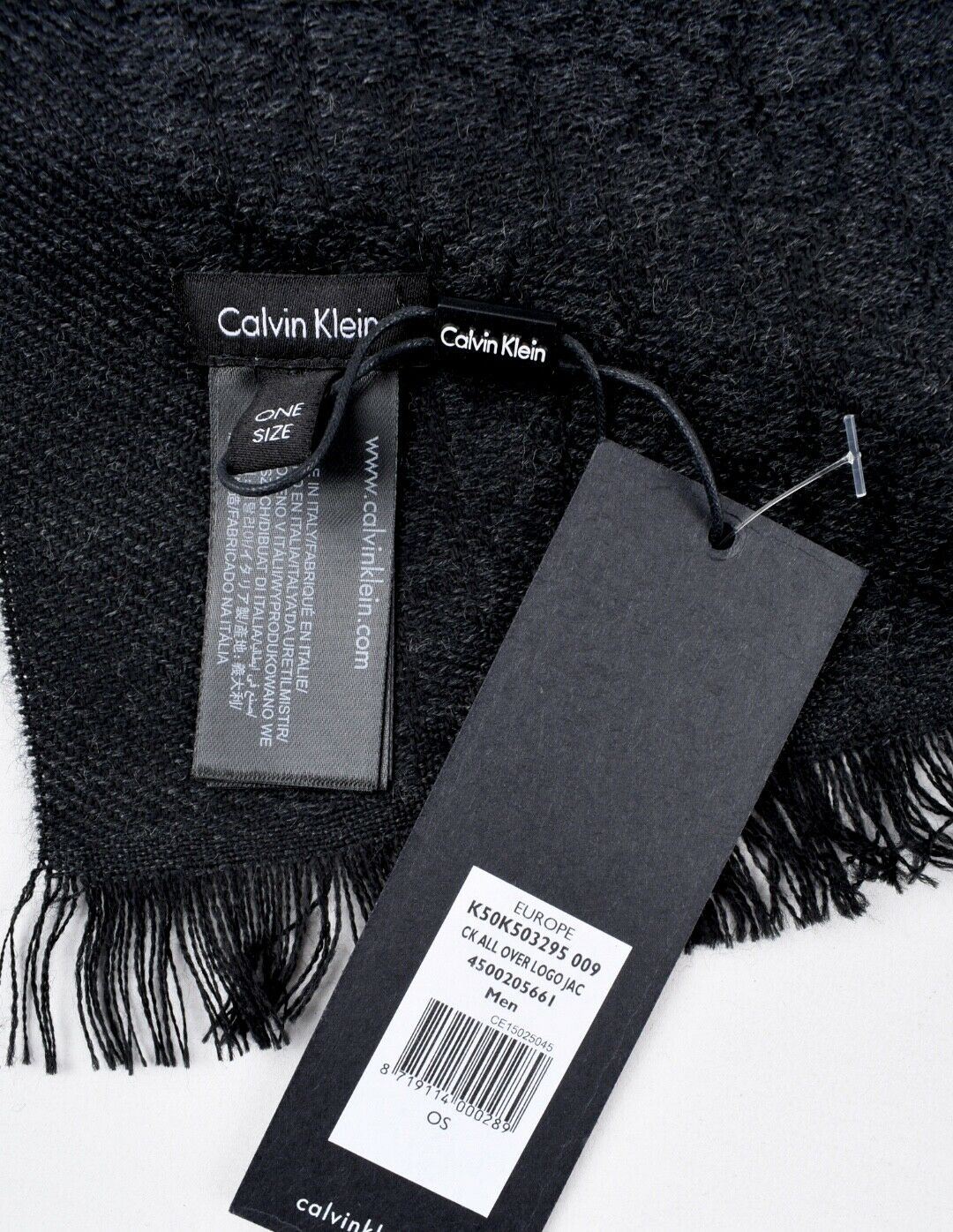 Mens Calvin Klein Wool Blend Grey Scarf, Stylish CK repeating pattern