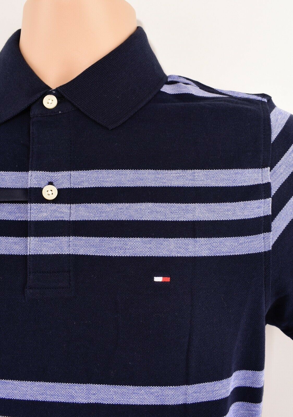 TOMMY HILFIGER Men's TH FLEX Slim Fit Striped Polo Shirt, Blue, size S, size M