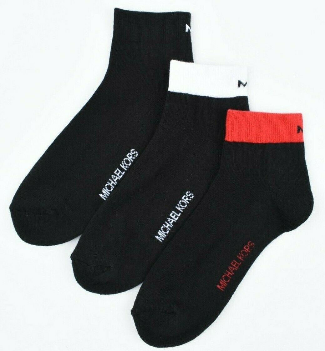 Michael Kors Men's 3-pk Combed Cotton Black Socks with MK branding size UK 7-12