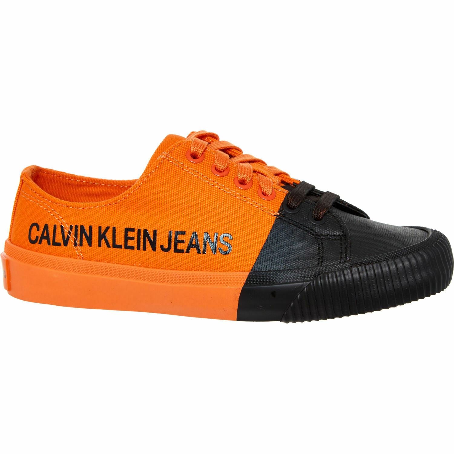 Calvin Klein Jeans Women's IVANIA Orange & Black Canvas Trainers, UK 5