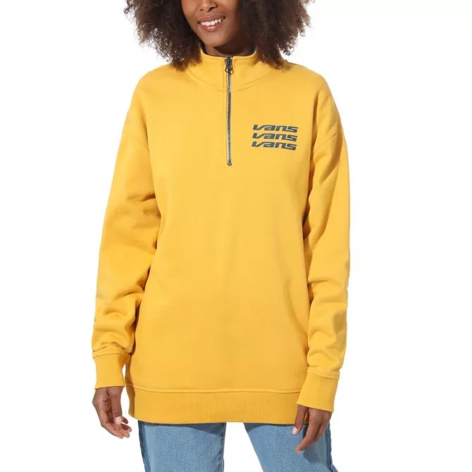 VANS Women's Sign It Mock Zip Crew Sweatshirt / Jumper, Yellow, size M